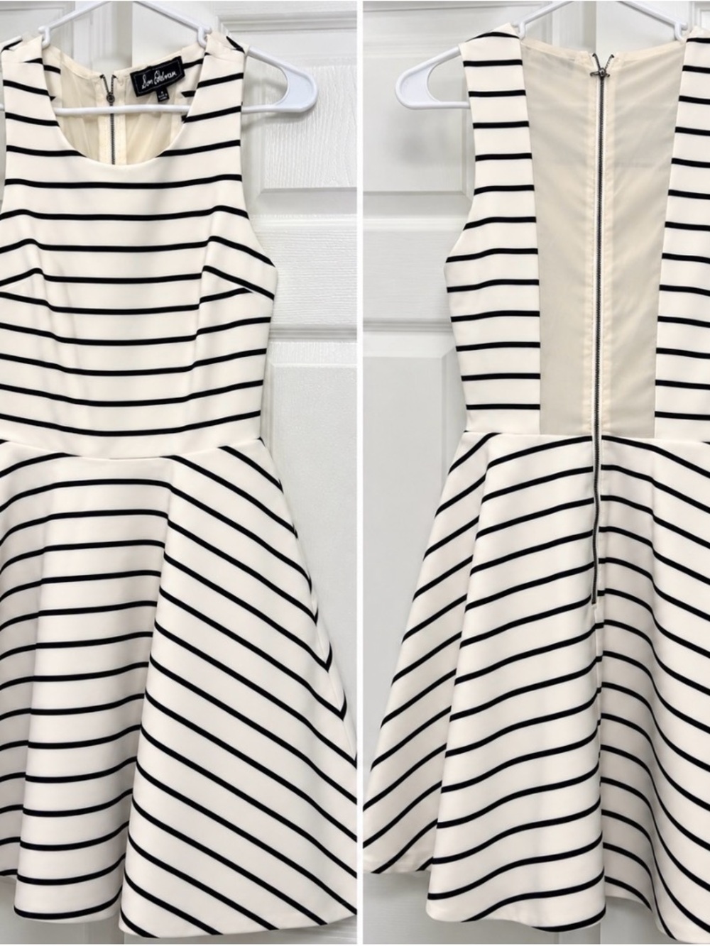 Sam Edelman Black and White Striped Sleeveless Midi Dress